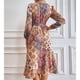 thumbnail image 4 of Vestido de manga larga con farol y dobladillo grande, decoración estampada, cuello redondo, vestido con lazo en la cintura para todas las estaciones, rojo M, 4 of 6