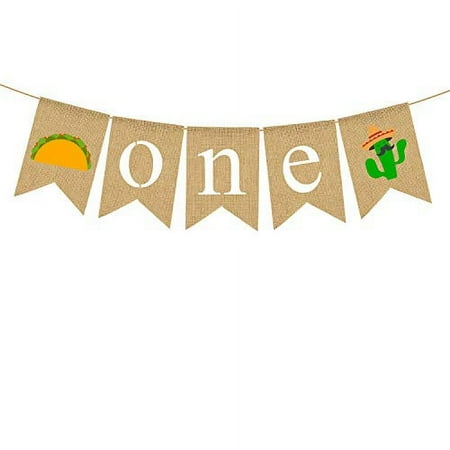 Rainlemon ONE High Chair Banner Mexican Jute Burlap Taco Cactus Baby 1st Birthday Party Fiesta Decoration