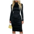 thumbnail image 2 of ClodeEU Women Long Sleeve Turtleneck Ruched Bodycon Dresses ,Sheath Knee Length Pencil Dress Black,Womens Plus XS, 2 of 6