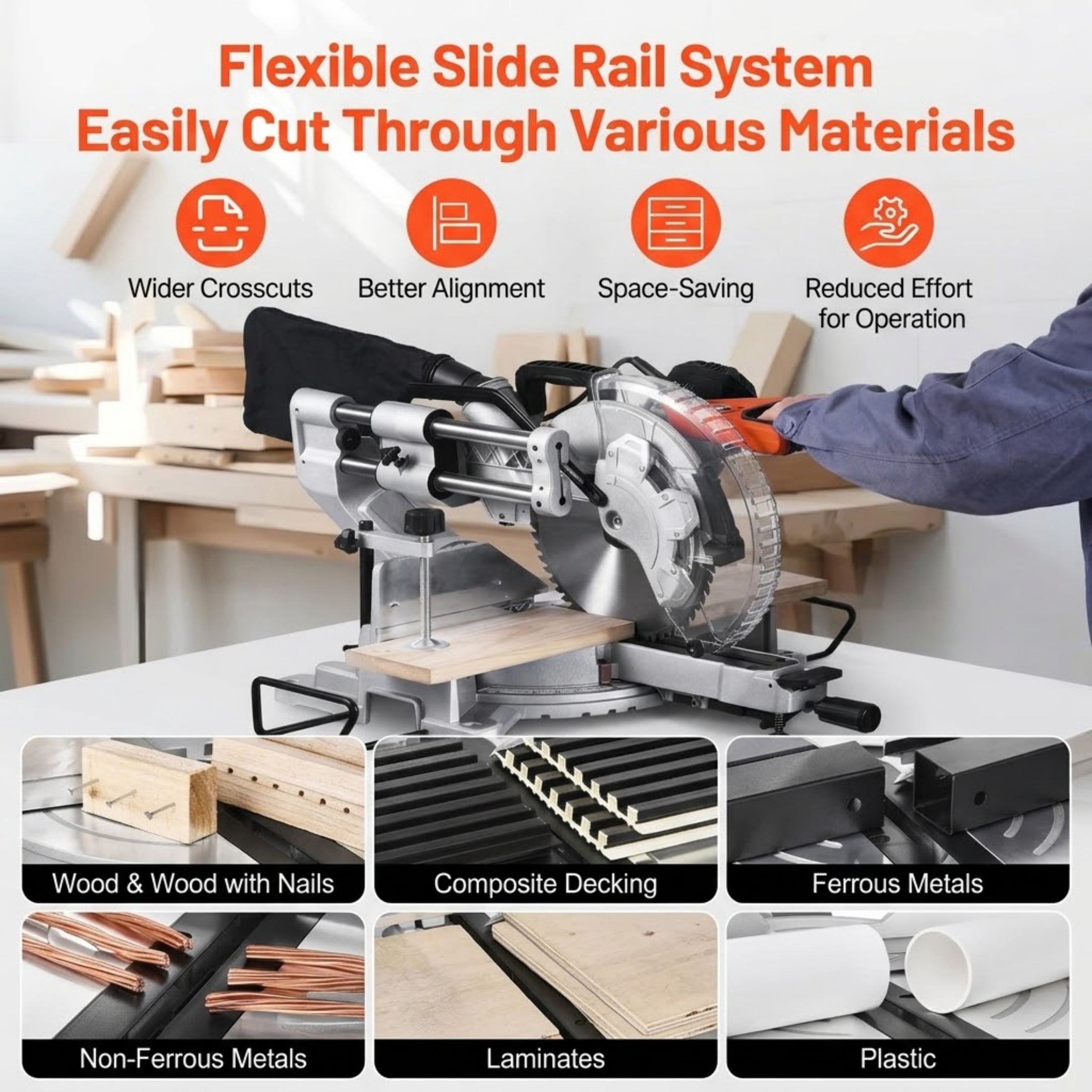12-Inch Double Bevel Sliding Compound Miter Saw, 15 Amp Corded Miter Saw with LED Precision Alignment & 60T Blade for Wood and Laminates
