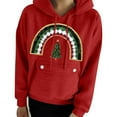 thumbnail image 4 of Women’s Christmas Graphic Hoodie Fleece Lined Oversized Long Sleeve Pullover Sweatshirt with Button Pocket Santa Print Holiday Casual Top,Red,XL, 4 of 5