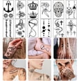 thumbnail image 6 of Yazhiji 32 Sheets Temporary Tattoos Stickers, 8 Sheets Fake Body Arm Chest Shoulder Tattoos for Men Women with 24 Sheets Tiny Black Fake Tattoos, 6 of 8
