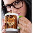thumbnail image 2 of 3drose, Fox Foxes Animal Animals Wild Forest Tree Nature Wood Illustration, 15oz Two-tone Green Mug, 2 of 6