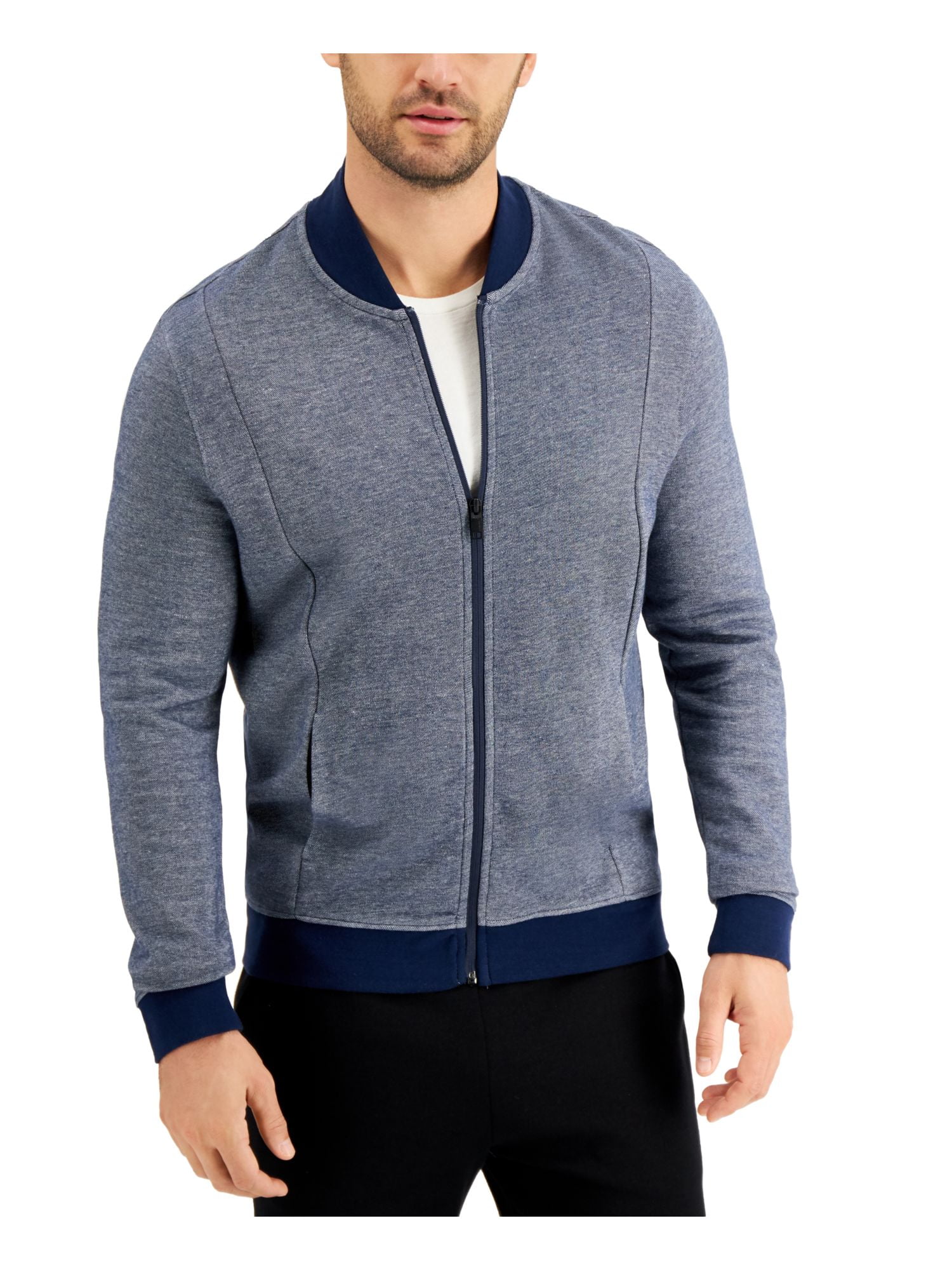 Alfani Mens Jacket Bomber Sweater Full-Zip Long-Sleeve Blue 2XL ...