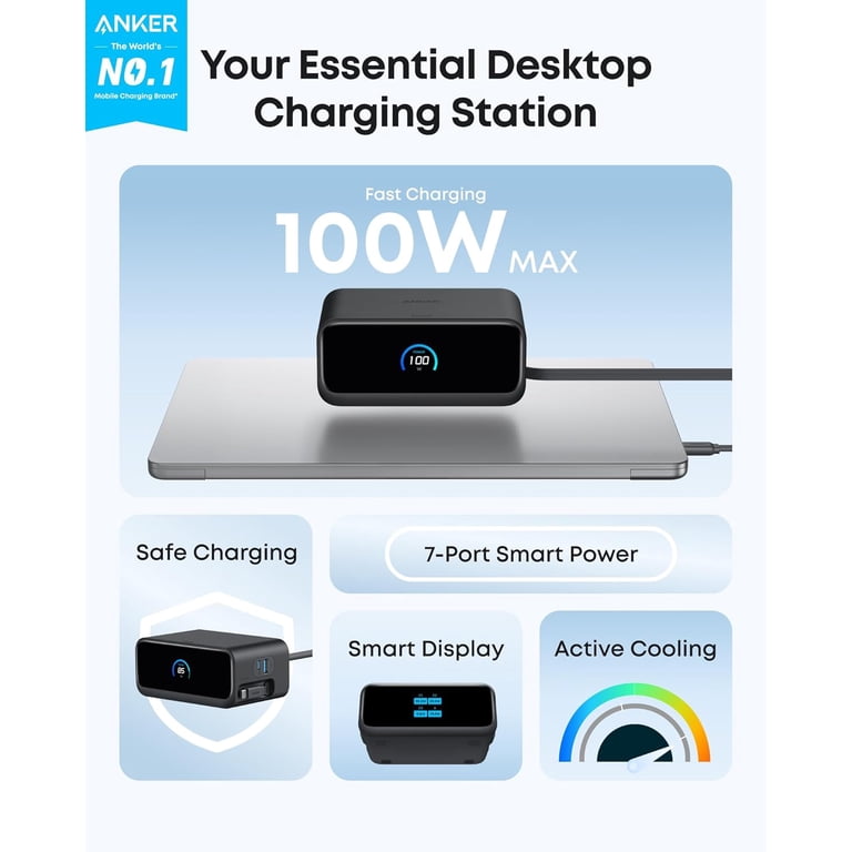 Anker Nano Charging Station, 7-in-1 USB-C Power Strip, 2.3 ft