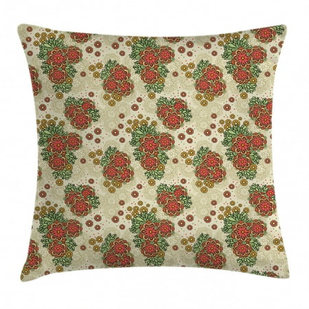 Orange Throw Pillow Cushion Cover Floral Theme Autumn Background
