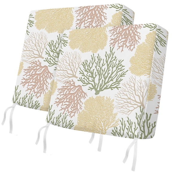 Outdoor Patio Cushion Covers 2 Pack Sage Green Yellow Coral Patio Chair Cushion Covers with Ties and Zipper Ocean Marine Life Waterproof Outdoor Seat Cushion Covers for Patio Furniture 24"x24"