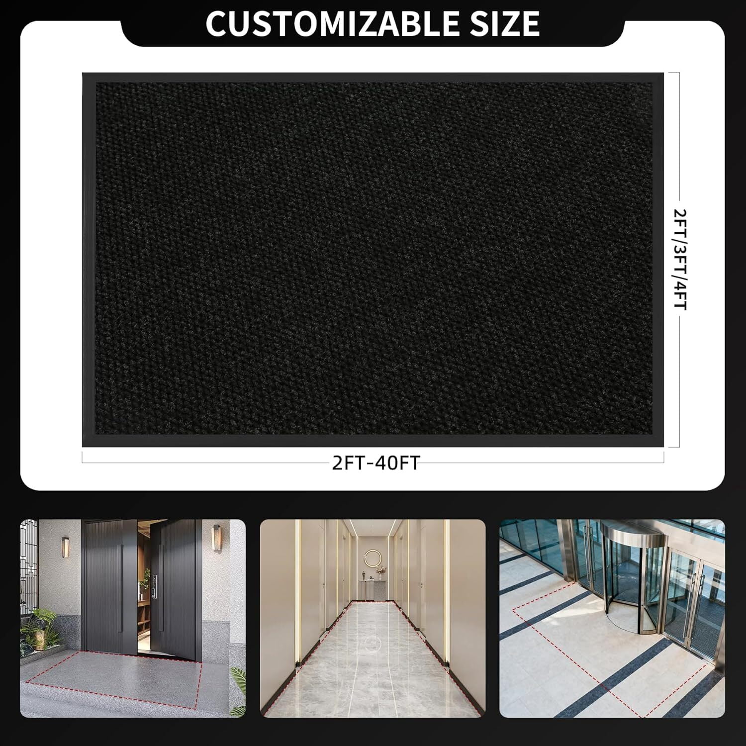 KOLOKO Heavy Duty Outdoor Doormat 4x4 FT Black Waterproof Non-Slip Welcome Mat for Entryway Patio Garage Commercial & High Traffic Areas