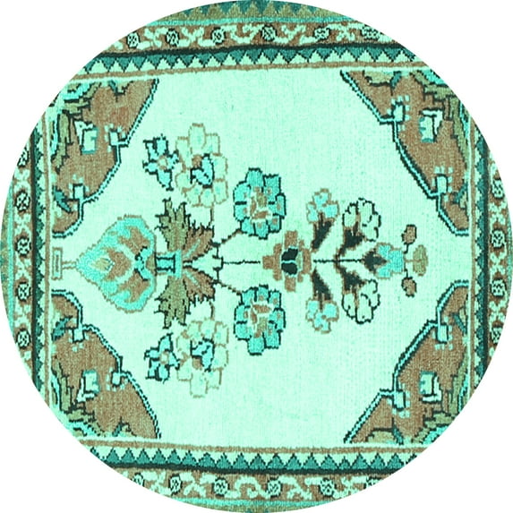 Ahgly Company Machine Washable Indoor Round Animal Turquoise Blue Traditional Area Rugs, 5' Round