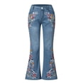thumbnail image 4 of Pantalones vaqueros acampanados con bordado destoryed para mujer, pantalones vaqueros con botones en la cintura y campana inferior Fridja  hfkajh103301, 4 of 9