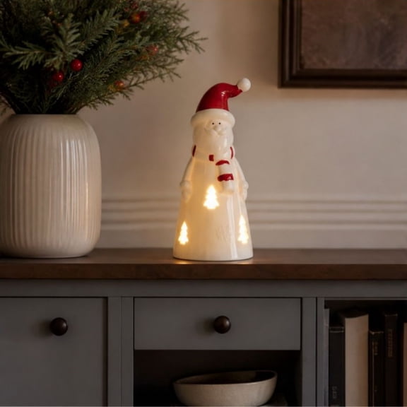 Cadancy Christmas Ceramic Lamp Tabletop Illuminated Santa Figurines for Indoor Mantle Shelf Desk Holiday Seasonal Home Decor Party Supplies Night Glow Bedroom Decorations Gift