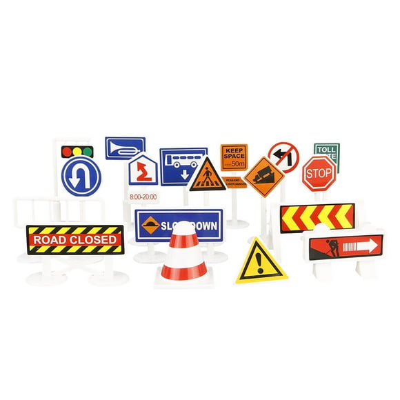PVCS Play Mat English Road Signs, Children's Identification Road Signs 18pcs Gift for Kids