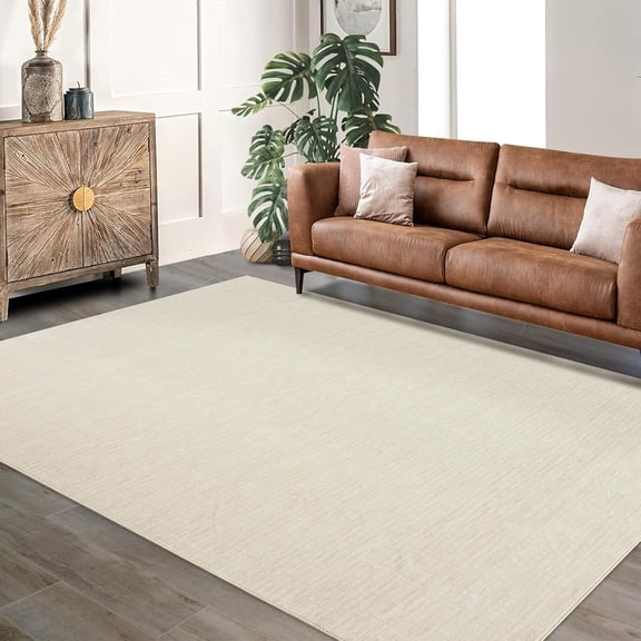 9x12 Area Rug, Machine Washable Low Pile Non-Slip Floor Rug, Lightweight Polyester Area Carpet for Living Room, Bedroom, Dining Room, Office,Beige