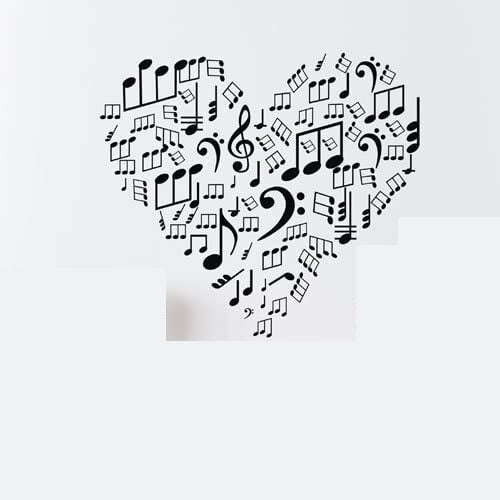 DIY Love Heart Shape Wall Decals Stickers Music Note Home Decor Vinyl Removable Self-adhesive Clef Pattern Mural Art for Teen Girls Boys Kids Children Bedroom Living Room Family Decoration Black