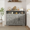 thumbnail image 3 of Veanerwood 2-Doors 3-Drawers Farmhouse Kitchen Sideboard,Buffet Cabinet with Adjustable Shelves and Charging Station, Washed Grey, 3 of 8