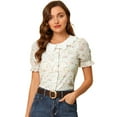 thumbnail image 1 of Blusa Campesina Con Volantes Y Cuello Redondo Plisado Con Bordado Floral Para Mujer Blanco XS, 1 of 6