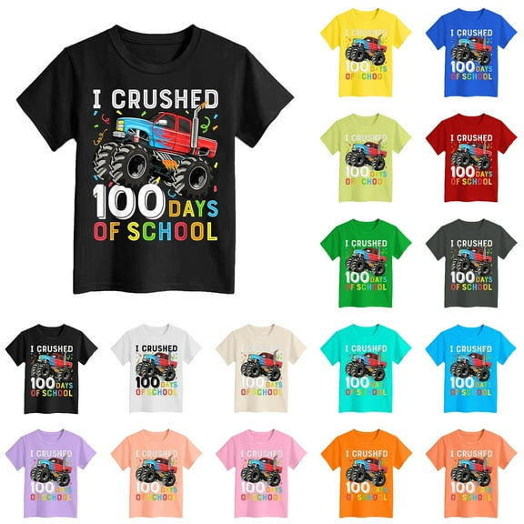 Toddler Boys Girls 100 Days of School Shirt Kids Happy 100th Day of School Tshirt Kindergarten Tee Tops (4y-6y) School Crayons Shirt