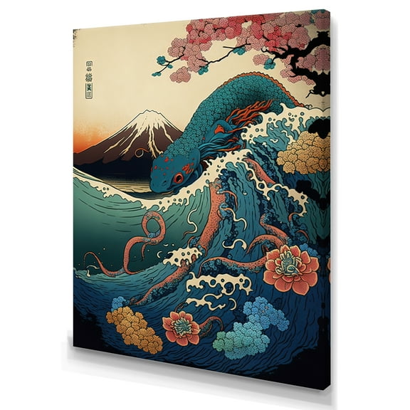 Designart Japanese Landscape With Lezard Canvas Wall Art