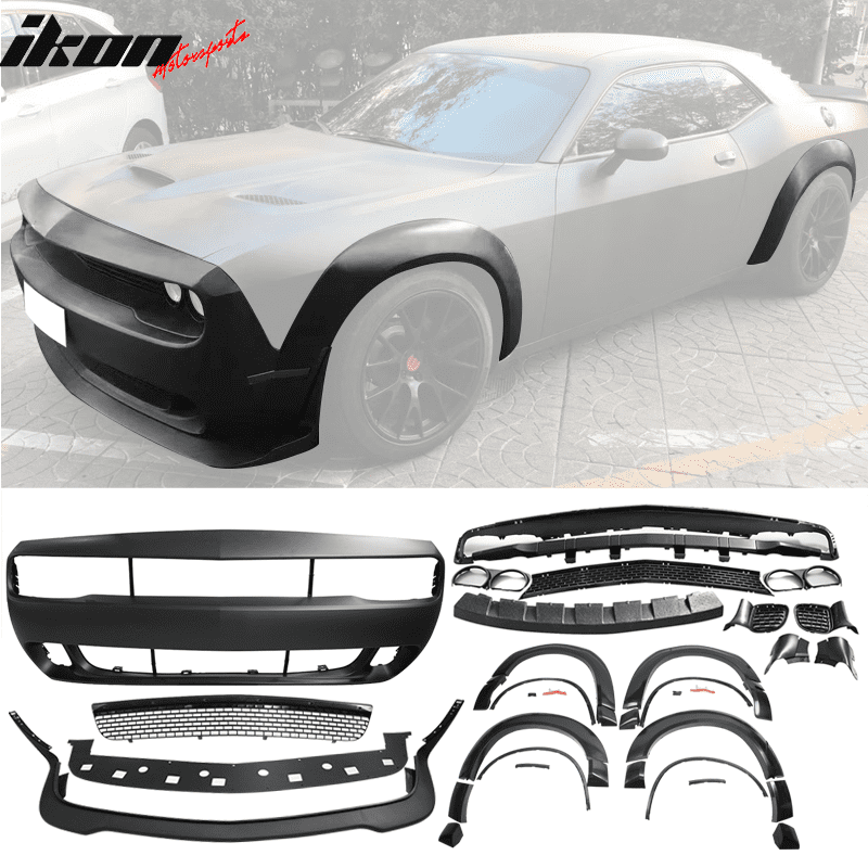 Compatible with 1520 Dodge Challenger Hellcat Front Bumper w/ Lip + Demon Fender Flares