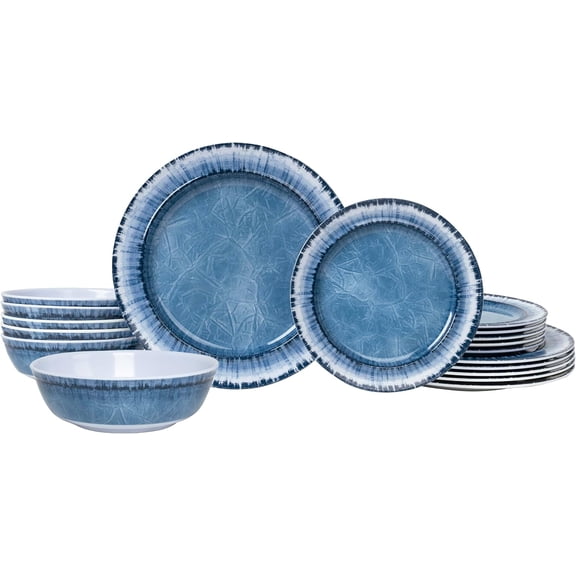 Melamine Dinnerware Set 18 Pieces Navy Service for 6 Dishwasher Safe BPA Free