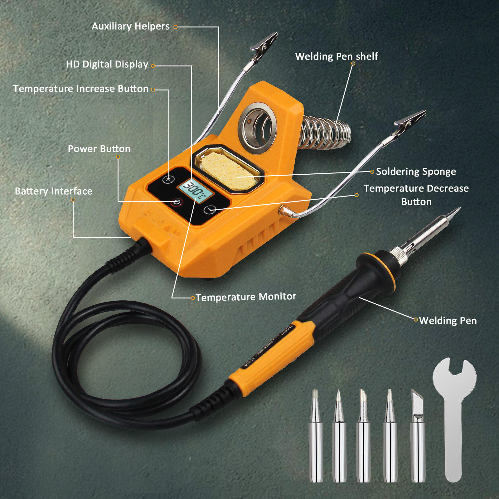 JIAHAOO Cordless Soldering Iron Station Compatible with Battery Digital Display Adjustable Temperature with 2 Auxiliary Helpers