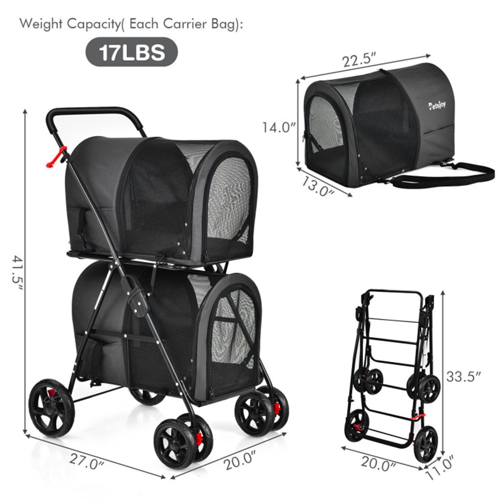 Pefilos 41" Double Pet Stroller Dog Cat Cage Jogger Stroller, 4-in-1 Travel Foldable Carrier Puppy Stroller with Detachable Carriers and Travel Carriage, Black Pefilos 41" Double Pet Stroller Dog Cat Cage Jogger Stroller, 4-in-1 Travel Foldable Carrier Puppy Stroller with Detachable Carriers and Travel Carriage, Black