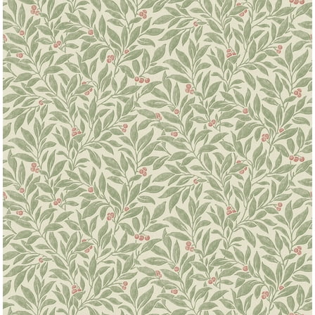 Advantage Winter Berry Green Vine Wallpaper