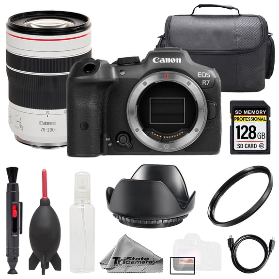 Canon EOS R7 Camera   RF 70-200mm f/4 L IS USM Lens  128GB  Bag  UV Filter- Basic Kit (International Version)
