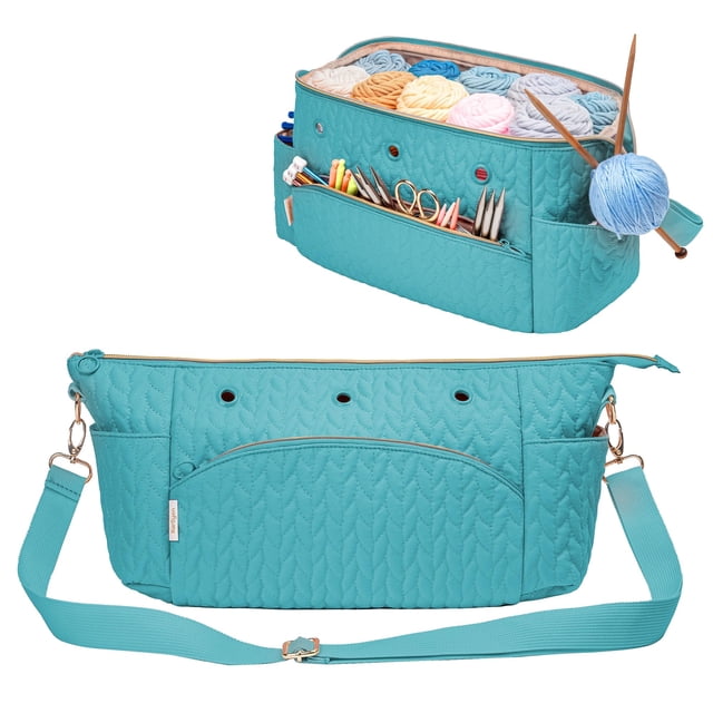 Bolsa organizadora de ganchillo KarSyon para guardar hilo, 30 x 18 x 20 cm, color verde azulado