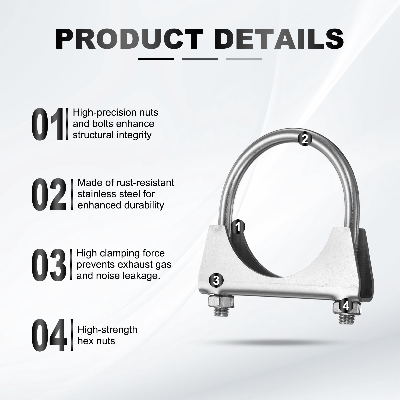 Uxcell 2pcs U Bolt Muffler Exhaust Clamp 57mm/2.24" 304 Stainless Steel U-Bolt Clamps Muffler Tip Hook Saddle Exhaust Clip for Tip Pipes Connection
