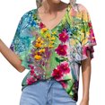 thumbnail image 1 of Camiseta de manga corta suelta con cuello en V y estampado informal a la moda de verano para mujer Pompotops hkajfhjk471290, 1 of 5