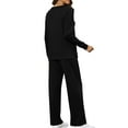 thumbnail image 3 of Workout Long Sets for Women Long Sleeve Two Piece Outfits Wide Leg Matching Side Split Fall Winter Trendy 2025 Pullover Sweatsuit,Black,3XL, 3 of 4