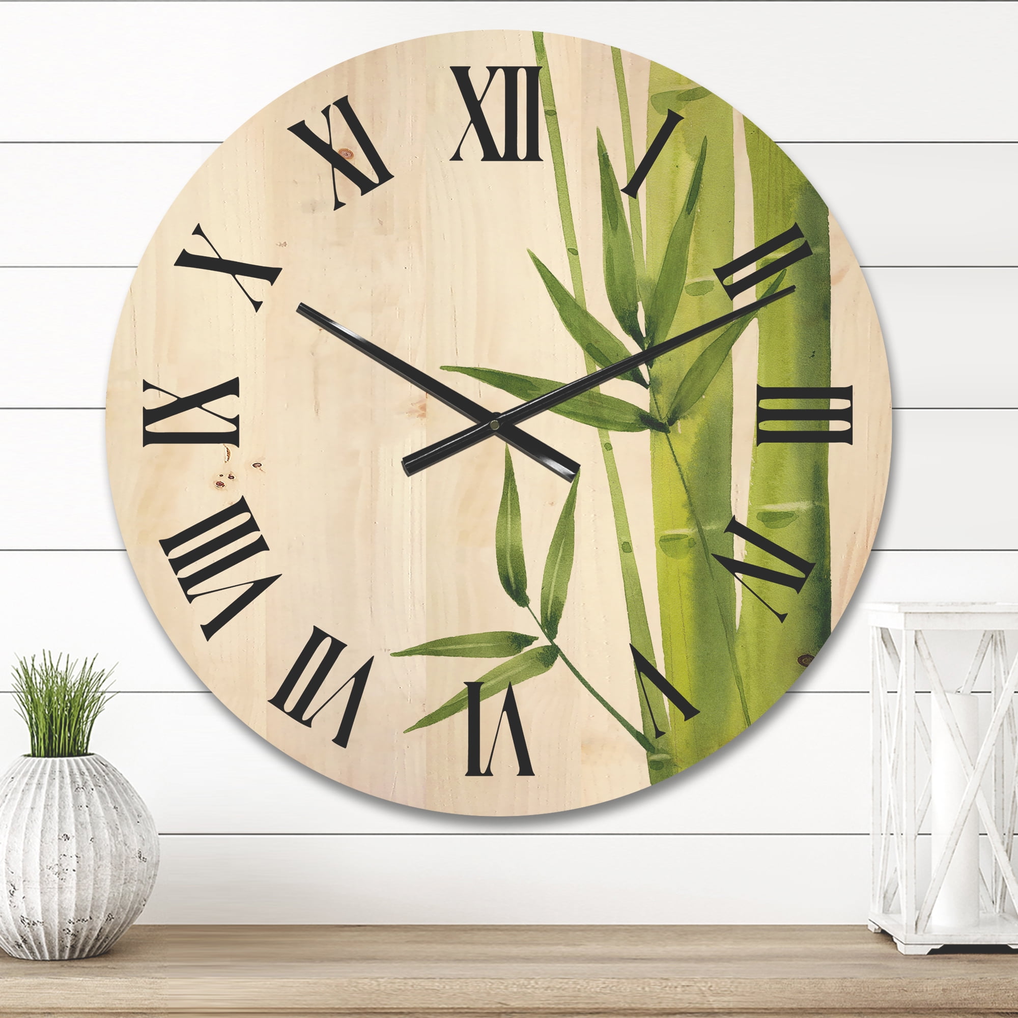 Designart 'The Forest of Bamboo Branches V' Tropical Wood Wall Clock