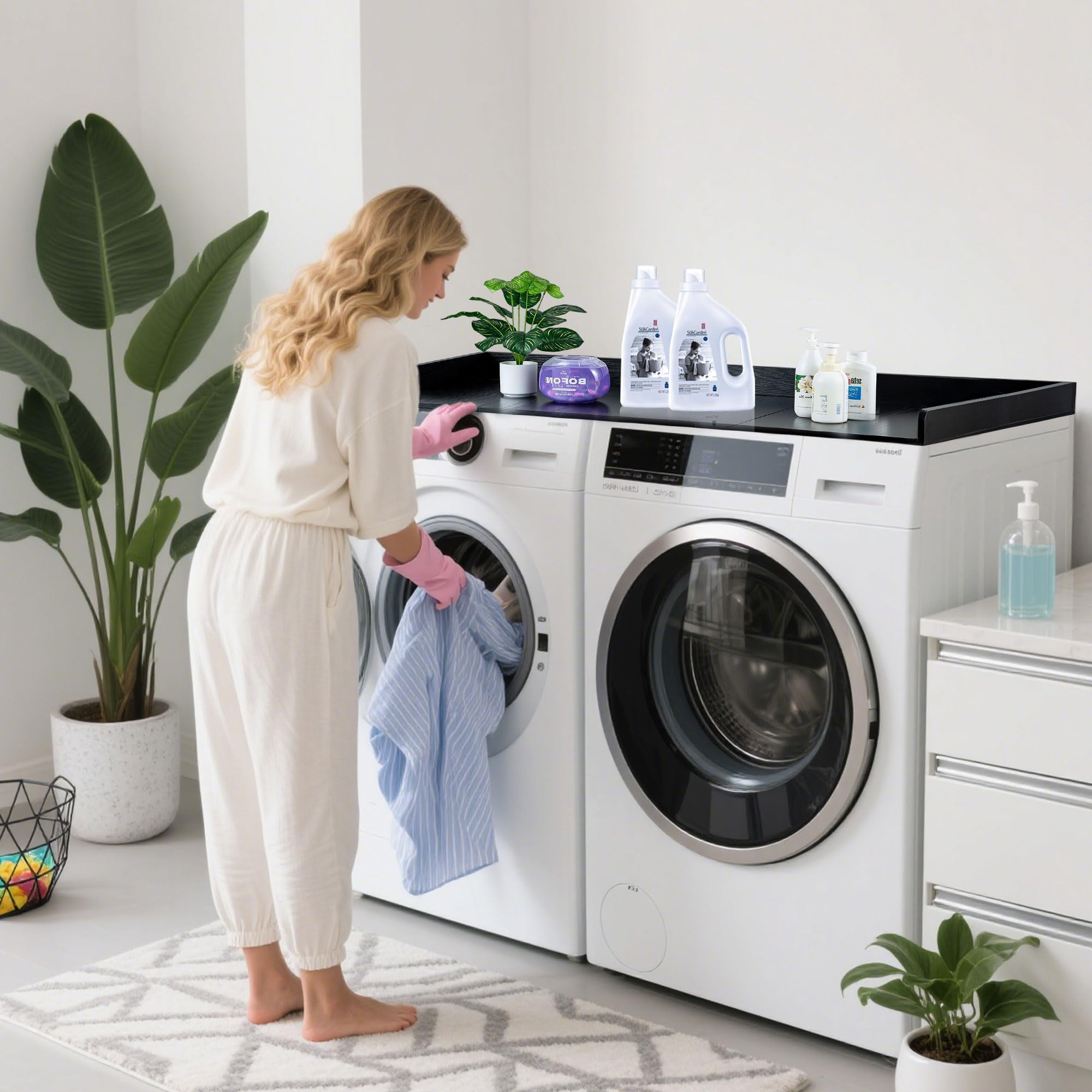 Hanobe Washer Dryer Countertop with Edge : Wood Laundry Countertop - Over Washer and Dryer for Room