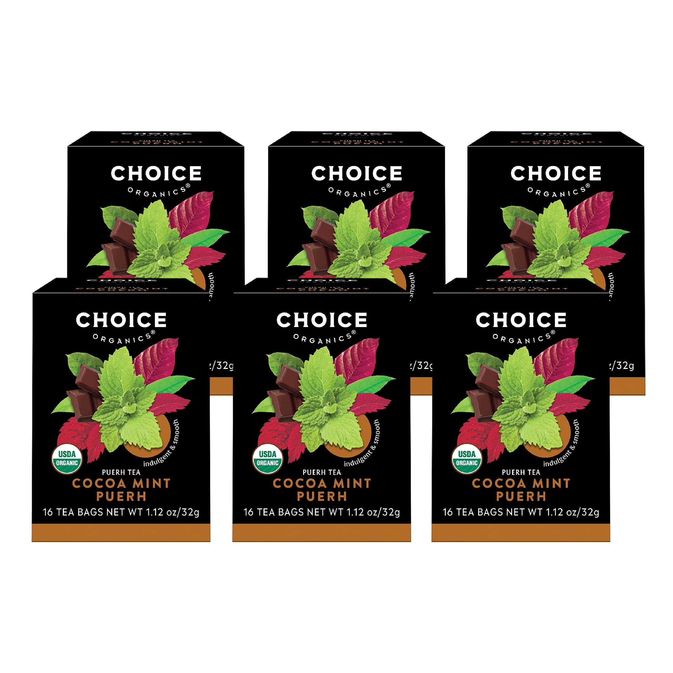 Choice Organics Cocoa Mint Tea, Contains Caffeine, Puerh Black Tea Bags