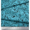thumbnail image 2 of Soimoi Blue polyester Crepe Fabric Leaves & Rose Floral Print Sewing Fabric Yard 42 Inch Wide, 2 of 3
