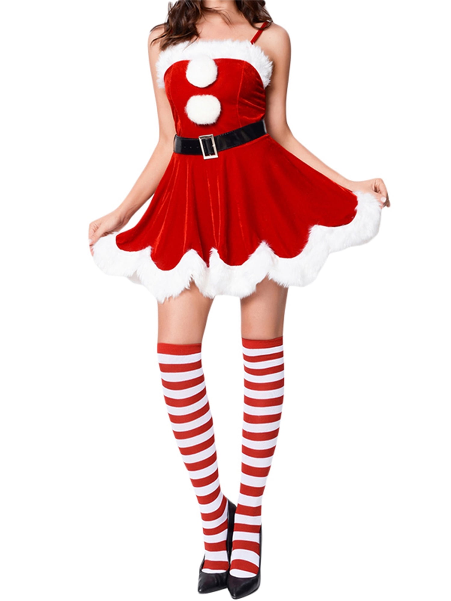 Miss Mrs Santa Claus Adult Womens Ladies Christmas Fancy Dress Outfit Cloak Cape 