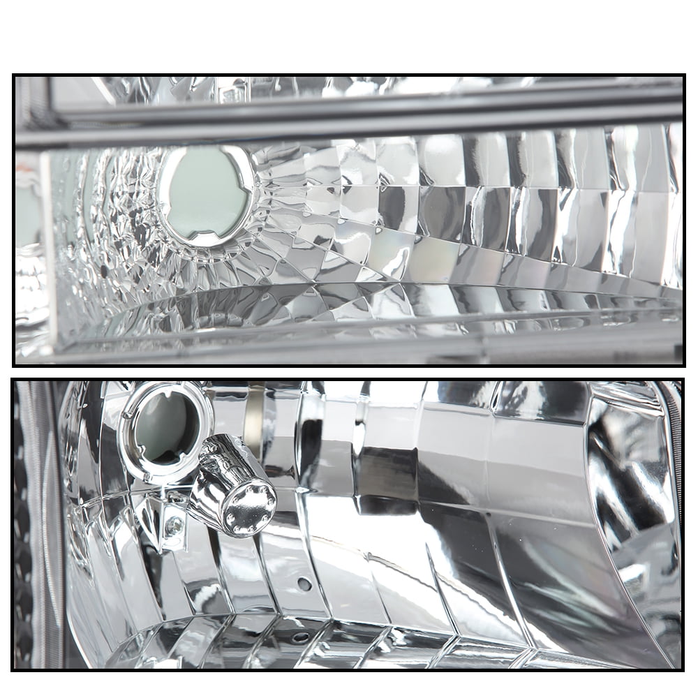 CROSSDESIGN Headlights w/Corner Signal Bumper Lamps Fit for 1992-1996 Ford F150 F250 F350 Bronco