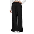thumbnail image 1 of Ladies Casual Pants Spring Summer Thin Solid Color Elastic Mid Waist Drawstring Wide Leg Flared Pants Ladies Dress Pants Black L, 1 of 3
