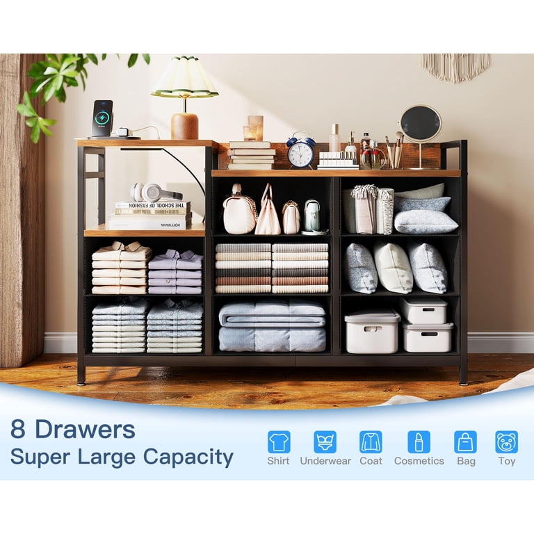 ドレッサー Joqixon 8-Drawer Dresser with Built-in Power Outlet, Wooden