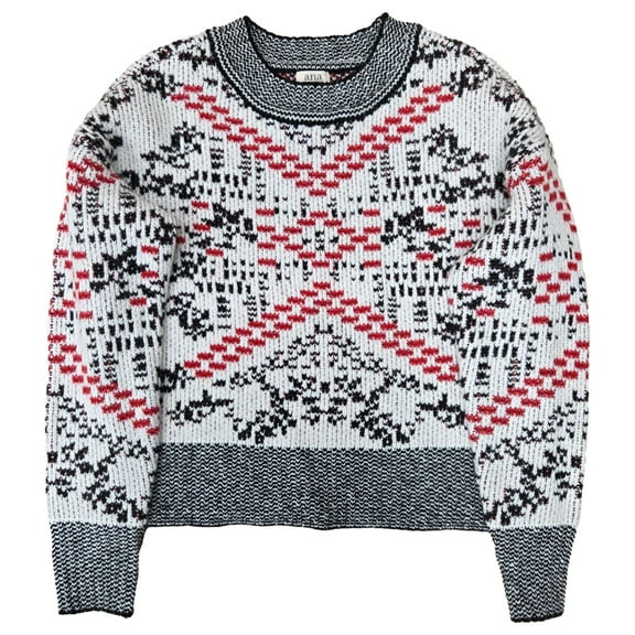 A.N.A Womens  White, Red & Black Semi-Cropped Thick Pull-Over Sweater X-Large
