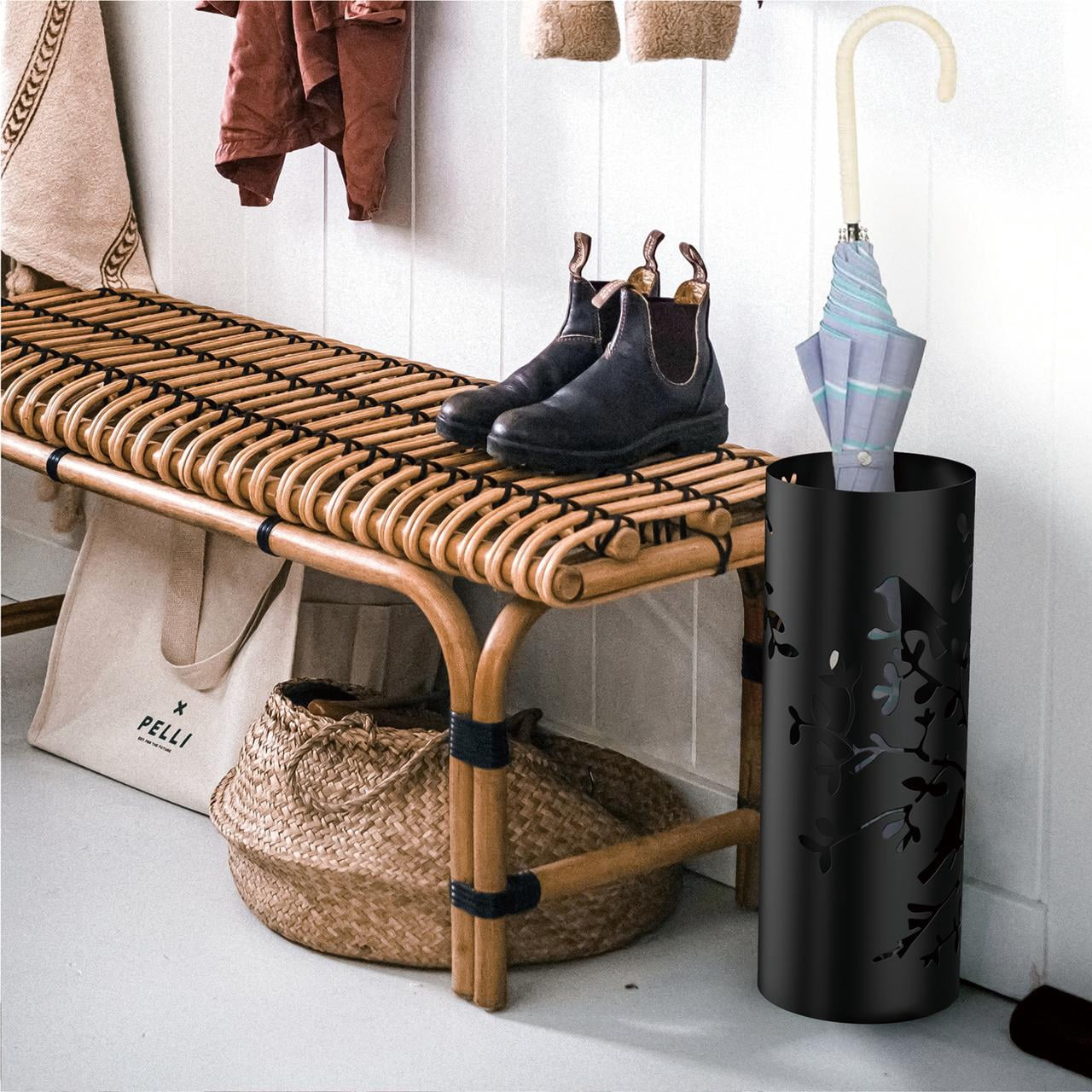 Mango Steam 21.75" Tall Metal Round Song Bird Spiral Modern Umbrella Rack Holder for Home, Black