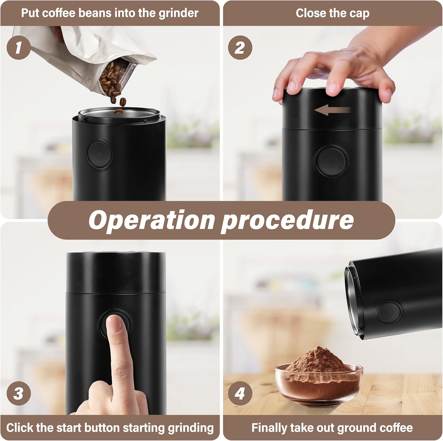 YSSOA Electric Coffee Grinder for Home, Coffee Bean & Spice Grinder, One-Touch Control, Stainless Steel