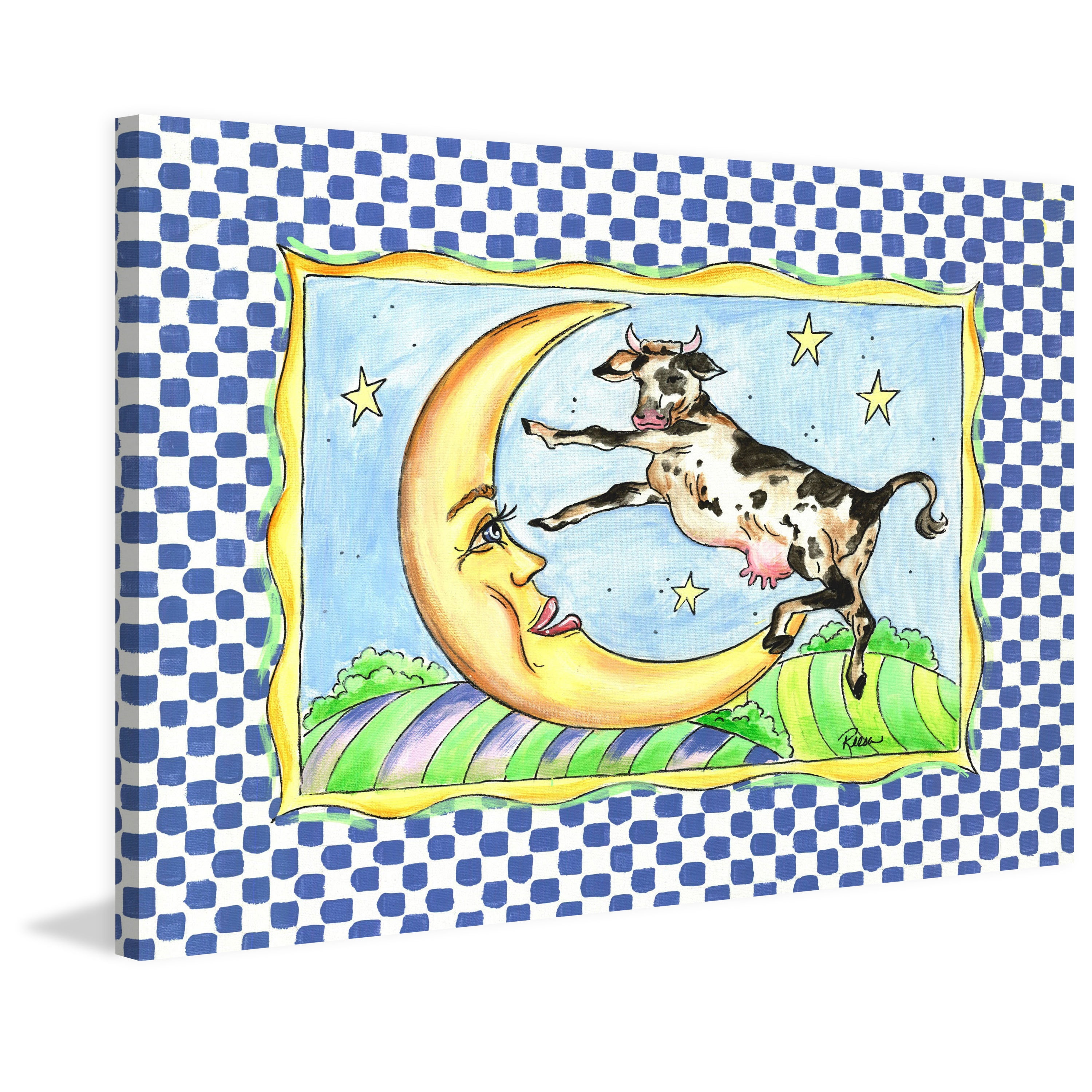 Marmont Hill "Cow & Moon" by Reesa Qualia Painting Print on Wrapped Canvas