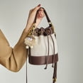 thumbnail image 3 of Women's Bucket Color-Block Genuine Leather Shoulder Bag, Off-White, Brown, 3 of 6