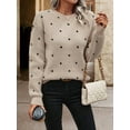 thumbnail image 4 of Women'S Polka Dots Sweaters Long Sleeve Round Neck Knitted Pullover Tops Khaki XL, 4 of 9