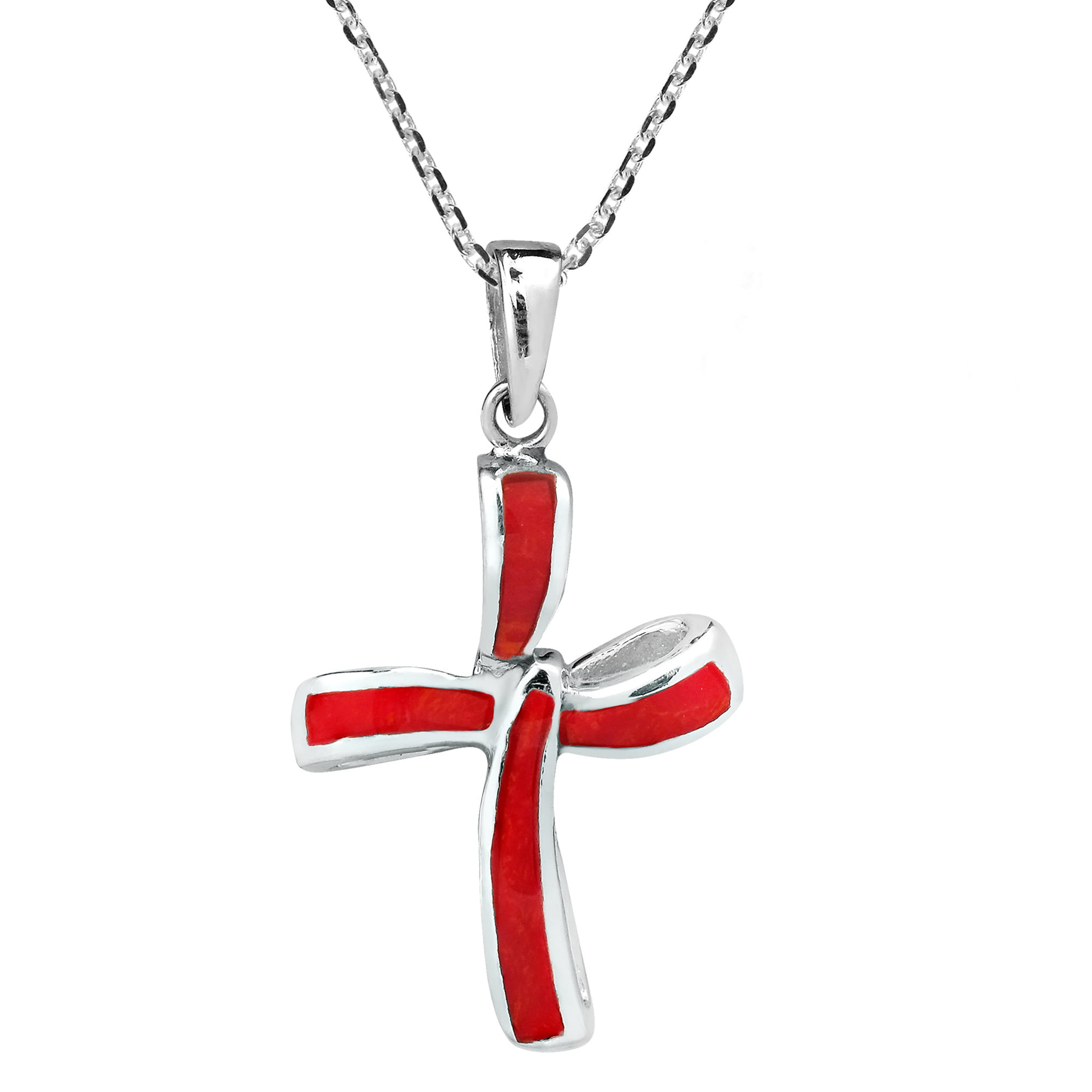Endless Faith Infinity Cross with Synthetic Red Coral Sterling Silver ...