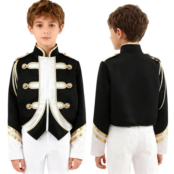 Aislor Boys Marching Band Jacket Drum Major Team Uniform Outwear Long Sleeve Coat Banquet Carnival Black 14