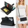 thumbnail image 3 of Crossbody for Samsung Galaxy S22 Ultra Case Wallet【RFID Blocking】with Card Slots Zipper Pocket, PU Leather Magnetic Flip Stand Wrist Strap Lanyard Wallet Case for Galaxy S22 Ultra, Black, 3 of 11
