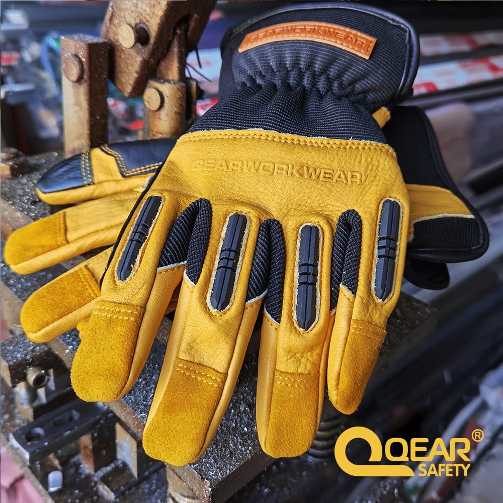 WZQH Leather Work Gloves for Men or Women. X-Large Glove for Gardening,  Tig/Mig Welding, Construction, Chainsaw, Farm, Ranch, etc. Cowhide, Cotton